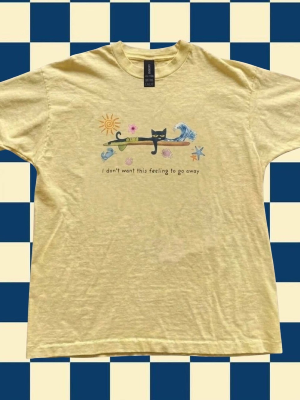 Gildan Yellow Cat Graphic Tee with Surf Motif
